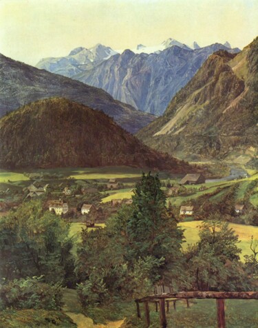 Le Dachstein vu de la place Sophia Peinture intitulée "Le Dachstein vu de…" par Ferdinand Georg Waldmüller, Œuvre d'art originale, Huile