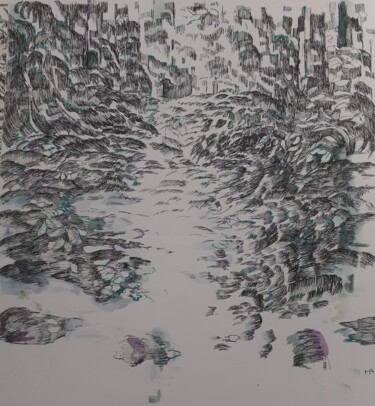 Disegno intitolato "Traversée 7.9.2022" da Agnès Lucie Martin, Opera d'arte originale, Pennarello