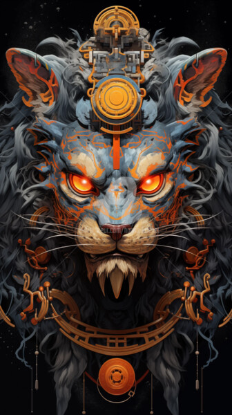 数字艺术 标题为“Blue lion” 由Hanna Kochet, 原创艺术品, AI生成的图像