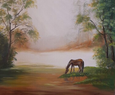 Painting titled "Тихое утро" by Tat Ana Tkacenko, Original Artwork, Oil