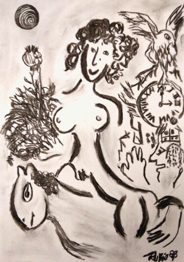 Lady Godiva opiácea Drawing titled "Lady Godiva opiácea" by Fernando Rubio, Original Artwork, Charcoal
