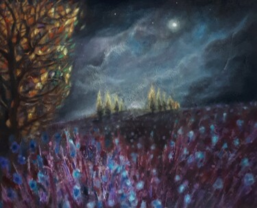 Peinture intitulée "Lueurs" par Frédéric Letrun, Œuvre d'art originale, Huile Monté sur Panneau de bois