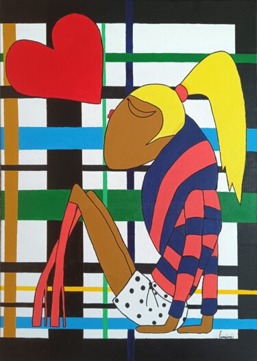 Schilderij getiteld "Puberty" door Lejla Čurgóová, Origineel Kunstwerk, Acryl Gemonteerd op Frame voor houten brancard