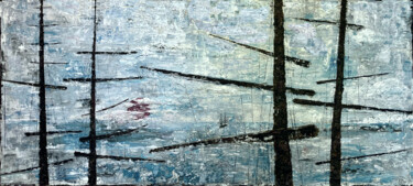 Painting titled "A Harbor Moonlamp" by Matthias Lupri, Original Artwork, Oil Mounted on Wood Stretcher frame