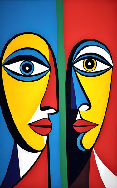 Couple passion in abstract intimacy and geometric ties, Orig 绘画 标题为“Couple passion in a…” 由Jafeth Moiane, 原创艺术品, 丙烯