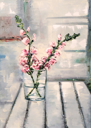 Blossoms in Glass Ζωγραφική με τίτλο "Blossoms in Glass" από Nika Mayer, Αυθεντικά έργα τέχνης, Λάδι Τοποθετήθηκε στο Ξύλινο φορείο σκελετό