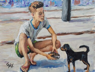 Faithful lovers Painting titled "Faithful lovers" by Giorgos Nicolaou (Gncl), Original Artwork, Oil Mounted on Cardboard