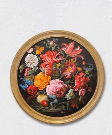 Painting titled "'Noir dream' (round…" by Amirata Winter, Original Artwork, Acrylic Mounted on Cardboard
