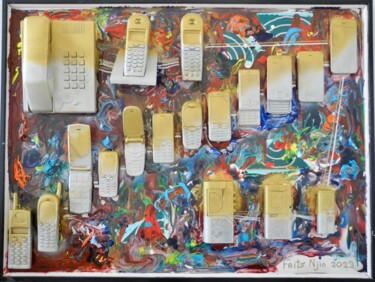 Peinture intitulée "Phony Mobiles" par Frits Njio, Œuvre d'art originale, Acrylique Monté sur Panneau de bois