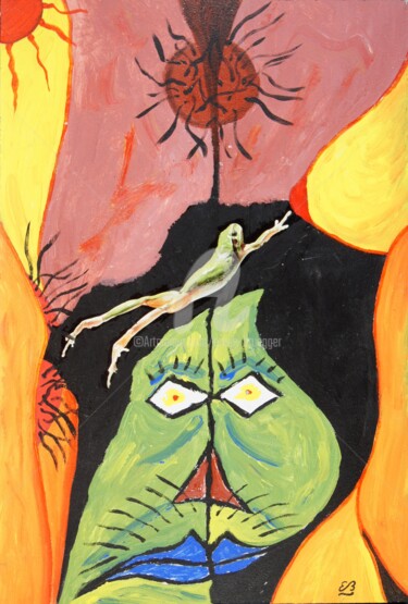 绘画 标题为“The frog's jump I” 由Erwin Bruegger, 原创艺术品, 丙烯 安装在木板上