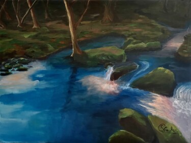 Rivière et forêt Malerei mit dem Titel "Rivière et forêt" von Philippe Kocher, Original-Kunstwerk, Acryl Auf Keilrahmen aus Holz montiert