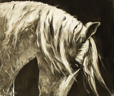Schilderij getiteld "Black and White IV.…" door Andrei Sitsko, Origineel Kunstwerk, Olie Gemonteerd op Frame voor houten bra…