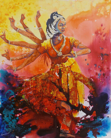 Peinture intitulée "DANSEUSE BHARATA NA…" par Jean-Michel Canal, Œuvre d'art originale, Acrylique Monté sur Châssis en bois