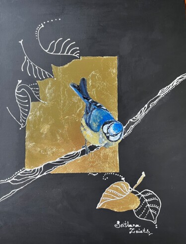 绘画 标题为“Blue tit” 由Svitlana Zaiets, 原创艺术品, 丙烯 安装在木质担架架上