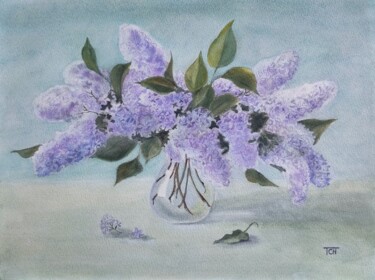 Painting titled "Сирень в стеклянной…" by Tatiana Chernetsova, Original Artwork, Watercolor