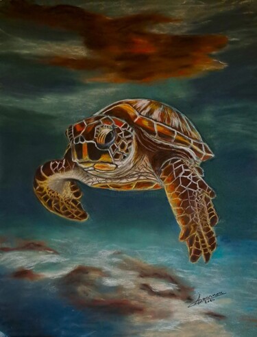 绘画 标题为“Tortue marine” 由Anny Dournon, 原创艺术品, 粉彩