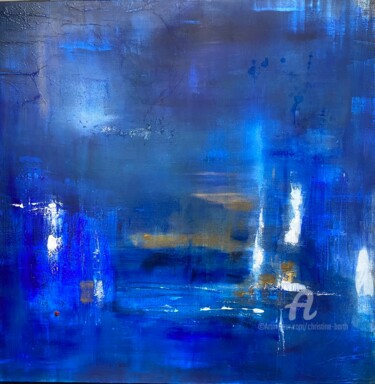「Dans la nuit bleutée」というタイトルの絵画 Christine Barth Mrozによって, オリジナルのアートワーク, アクリル ウッドストレッチャーフレームにマウント