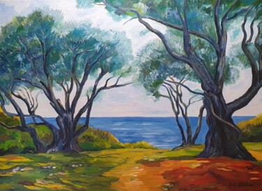 Vieux oliviers au bord de la Méditerranée Peinture intitulée "Vieux oliviers au b…" par Jean-Marie Cluchier, Œuvre d'art originale, Acrylique