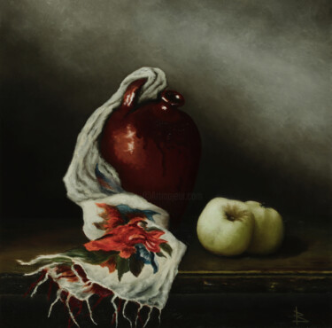 Green apples Peinture intitulée "Green apples" par Oleg Baulin, Œuvre d'art originale, Huile
