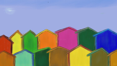 Schilderij getiteld "Pueblo de colores" door Miguel Sanguesa, Origineel Kunstwerk, Digitaal Schilderwerk