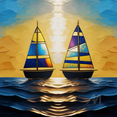 数字艺术 标题为“Scarlet boats” 由Davina Dugnas, 原创艺术品, 2D数字工作 安装在木质担架架上