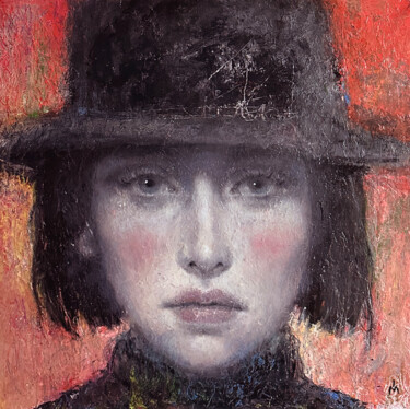 绘画 标题为“Girl in a hat and s…” 由Margarita Ivanova, 原创艺术品, 油 安装在木质担架架上