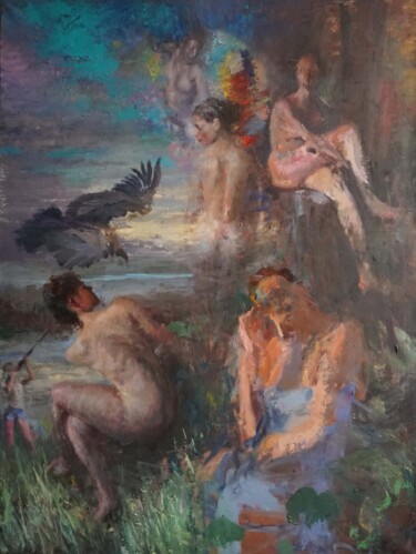 "Un condor parmi les…" başlıklı Tablo Manuel Leonardi tarafından, Orijinal sanat, Petrol Ahşap Sedye çerçevesi üzerine monte…