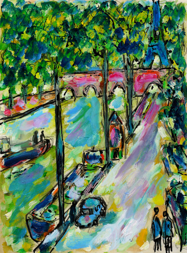 Peinture intitulée "Scène de Seine" par Jean Mirre, Œuvre d'art originale, Huile
