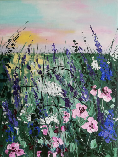 Painting titled "À l'aube" by Victoria Girerd, Original Artwork, Acrylic Mounted on Wood Stretcher frame