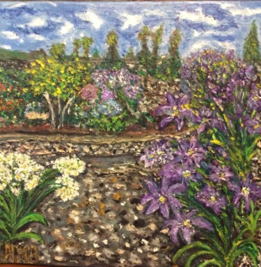 Painting titled "Cour fleurie" by Maria Helena De  Macedo  Benier, Original Artwork, Oil