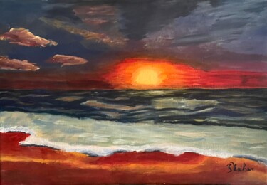 Un soleil couchant romantique Peinture intitulée "Un soleil couchant…" par Philippe Kocher, Œuvre d'art originale, Acrylique Monté sur Châssis en bois