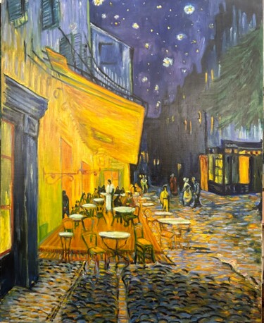 terrasse de café la nuit de Van Ghog Peinture intitulée "terrasse de café la…" par Lisbeth Buonanno, Œuvre d'art originale, Huile