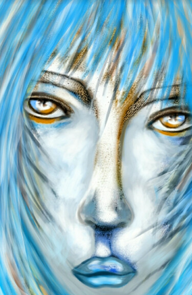 数字艺术 标题为“Portrait bleu” 由Jackos, 原创艺术品, 数字油画
