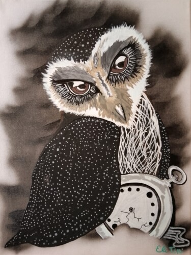 绘画 标题为“Owl with a broken c…” 由Eli Tin Art, 原创艺术品, 丙烯