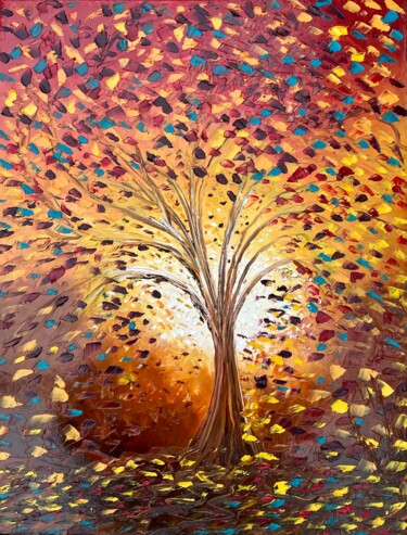Tourbillon d’automne 40x50 cm Painting titled "Tourbillon d’automn…" by Marie-Pascale Le Goff (L’île à L’eau), Original Artwork, Oil Mounted on Wood Stret…