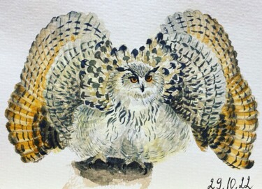 绘画 标题为“The eagleowl” 由Margarita Gladilina, 原创艺术品, 水彩