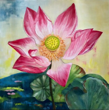 Peinture intitulée "Lotus rose" par Chantal Derrien, Œuvre d'art originale, Acrylique Monté sur Châssis en bois