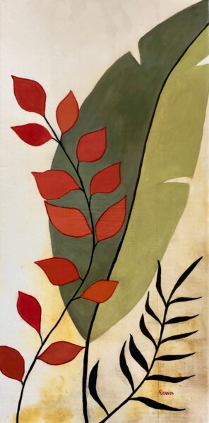 绘画 标题为“Feuille verte” 由Chantal Derrien, 原创艺术品, 丙烯 安装在木质担架架上