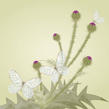 Digital Arts titled "Thistle bush and bu…" by Irina Ryzkova (Ira Go), Original Artwork, Digital Painting
