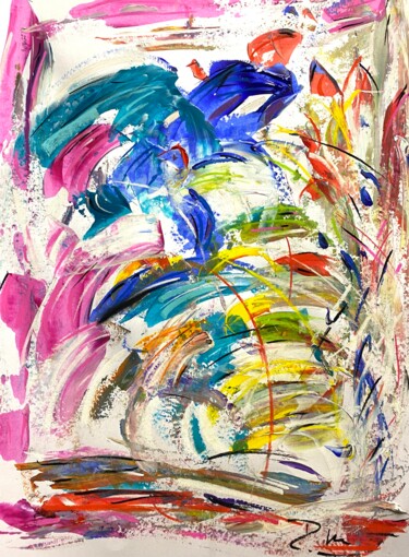 Painting titled "Saut en hauteur en…" by Regine Blot, Original Artwork, Acrylic Mounted on Wood Panel