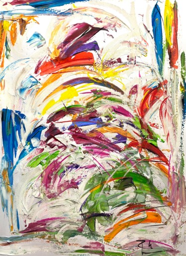 Painting titled "Foule joyeuse dans…" by Regine Blot, Original Artwork, Acrylic Mounted on Wood Panel