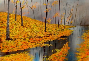 Painting titled "Yellow forest" by Moin Uddin, Original Artwork, Acrylic