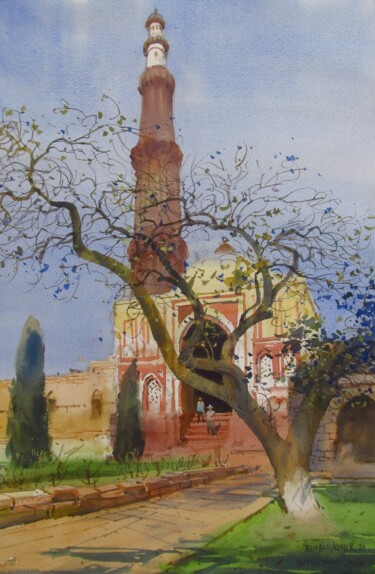 Delhi winter, Kutub Minar Painting titled "Delhi winter, Kutub…" by Bhargavkumar Kulkarni, Original Artwork, Watercolor