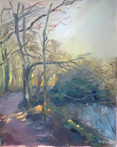 Painting titled "Le sentier printeni…" by Olga Dalzon, Original Artwork, Oil Mounted on Wood Stretcher frame