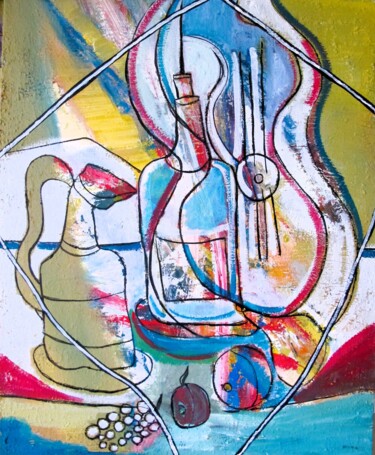 Painting titled "Composition à la gu…" by Guillaume Defins, Original Artwork, Acrylic Mounted on Wood Stretcher frame