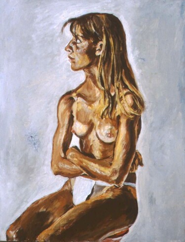 Jeune fille au minimum. Peinture intitulée "Jeune fille au mini…" par Jean François Poussard, Œuvre d'art originale, Huile