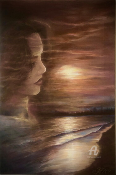 "Lullaby for the Sun" Paysage réaliste au coucher du soleil 「"Lullaby for the Su…」というタイトルの絵画 Мадина Таироваによって, オリジナルのアートワーク, オイル