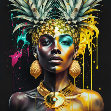 Golden fusion: Pineapple queen, Art for dining room 数字艺术 标题为“Golden fusion: Pine…” 由Jafeth Moiane, 原创艺术品, 数字油画