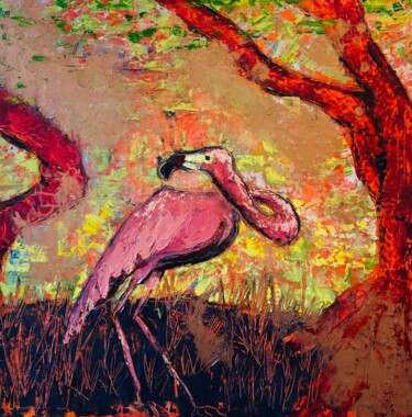 Pittura intitolato "Flamant rose" da Alexis Schultz, Opera d'arte originale, Olio