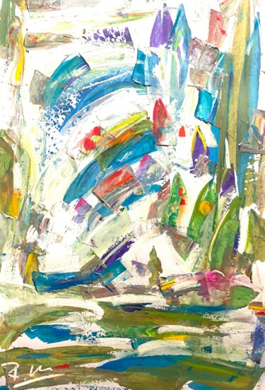 Painting titled "Mouvement dans une…" by Regine Blot, Original Artwork, Acrylic Mounted on Wood Panel
